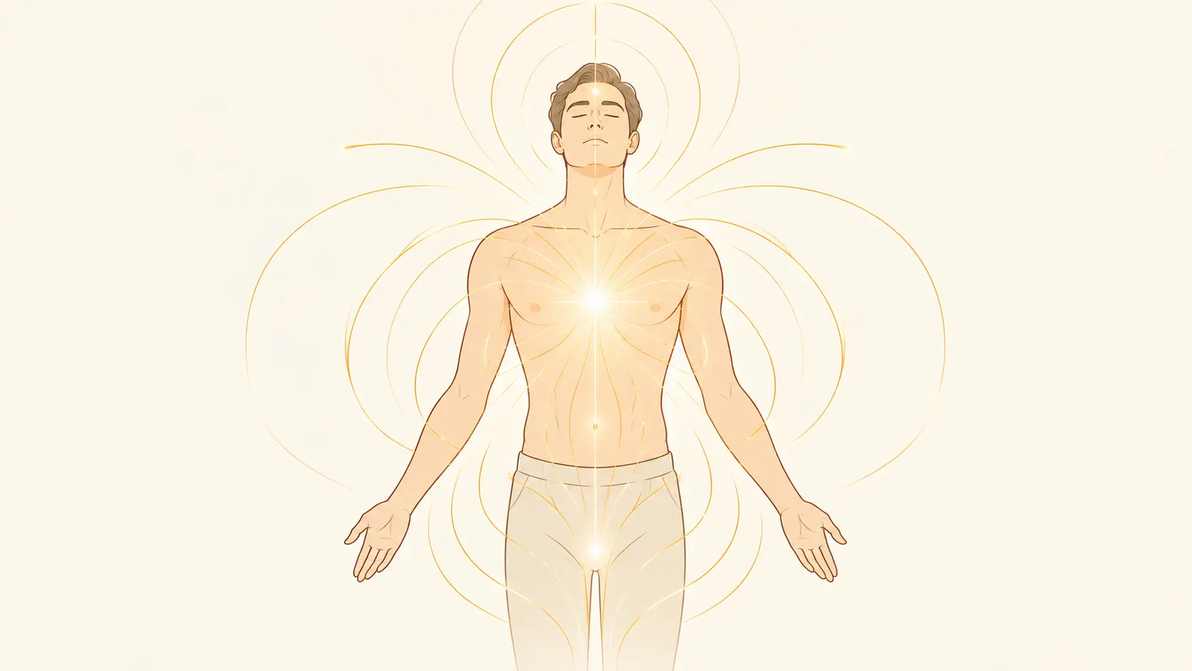 Illustration einer Person mit Energielinien – Sinnbild für Lebensenergie